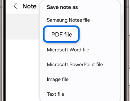 삼성 노트 파일로 저장 메뉴에서 PDF file 선택